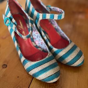 Poetic License Women's Blue and Cream Striped woven Heels